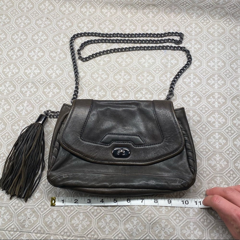 Cynthia Rowley Leather Purse with Gunmetal Silver Chain and Tassel